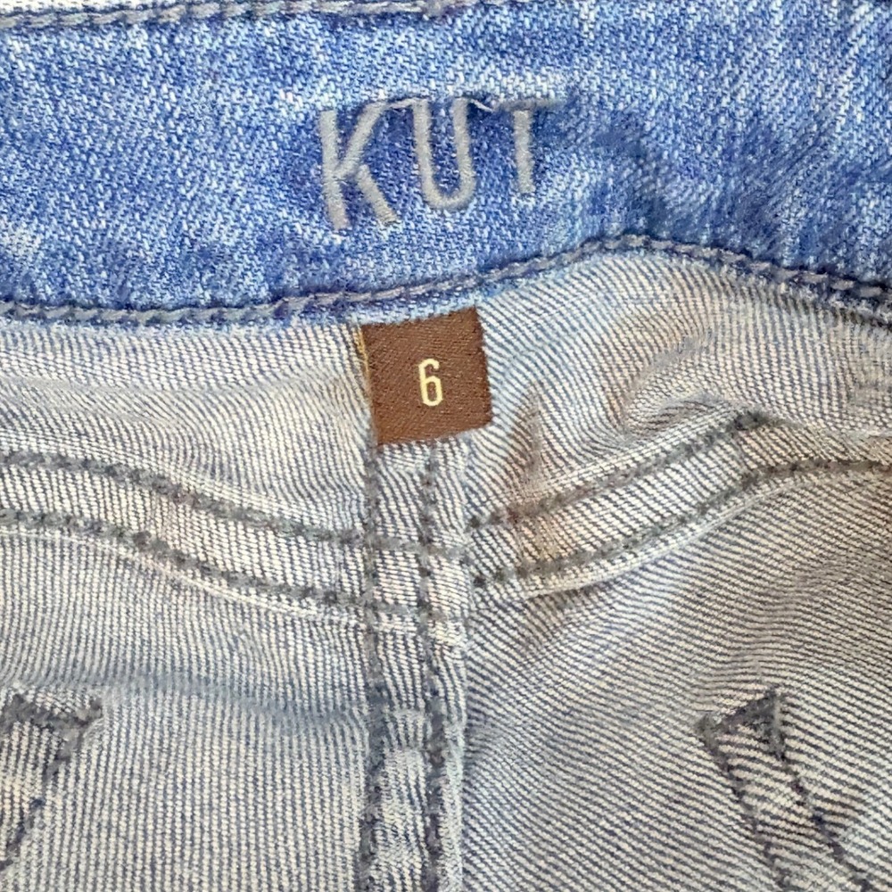 KUT from the Kloth Crop Straight Leg Jeans Blue Medium Wash Raw Hem Womens 6 - Picture 5 of 10